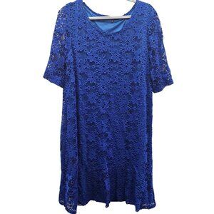 Tiana B. Vibrant Blue Lace & Embroidery Pullover Swing Lined Dress Size XL